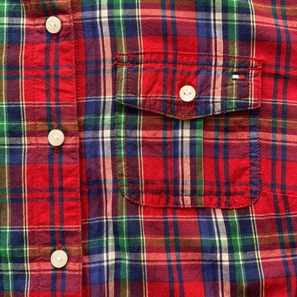 Tommy Hilfiger plaid Cotton button down blouse. Red/Blue/Green plaid. Size Small - Picture 4 of 8
